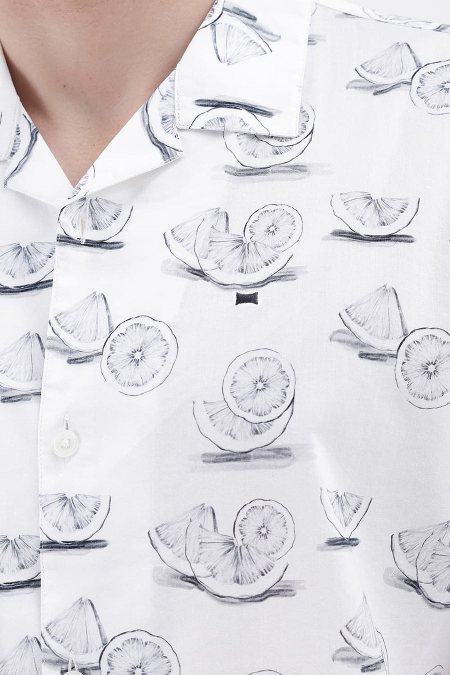 BASICS RELAXED FIT CLOUD WHITE COTTON VISCOSE DIGITAL PRINTED HALFSLEEVES SHIRT