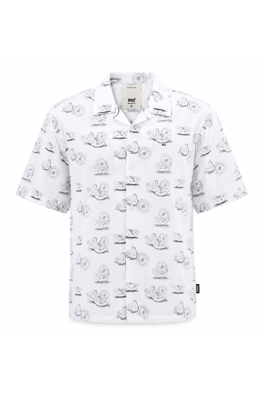 BASICS RELAXED FIT CLOUD WHITE COTTON VISCOSE DIGITAL PRINTED HALFSLEEVES SHIRT