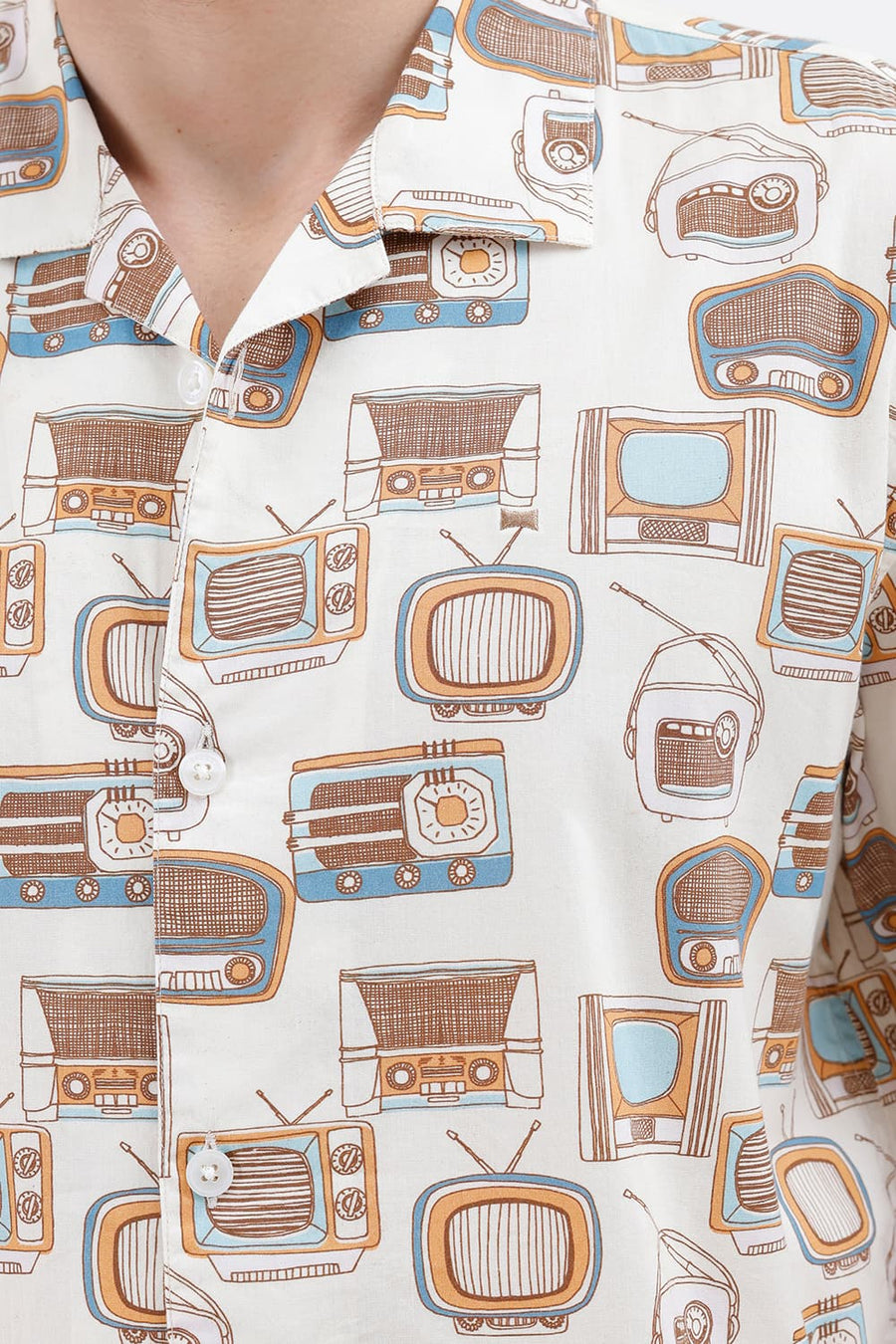 BASICS RELAXED FIT VANILLA YELLOW COTTON VISCOSE DIGITAL PRINTED HALFSLEEVES SHIRT