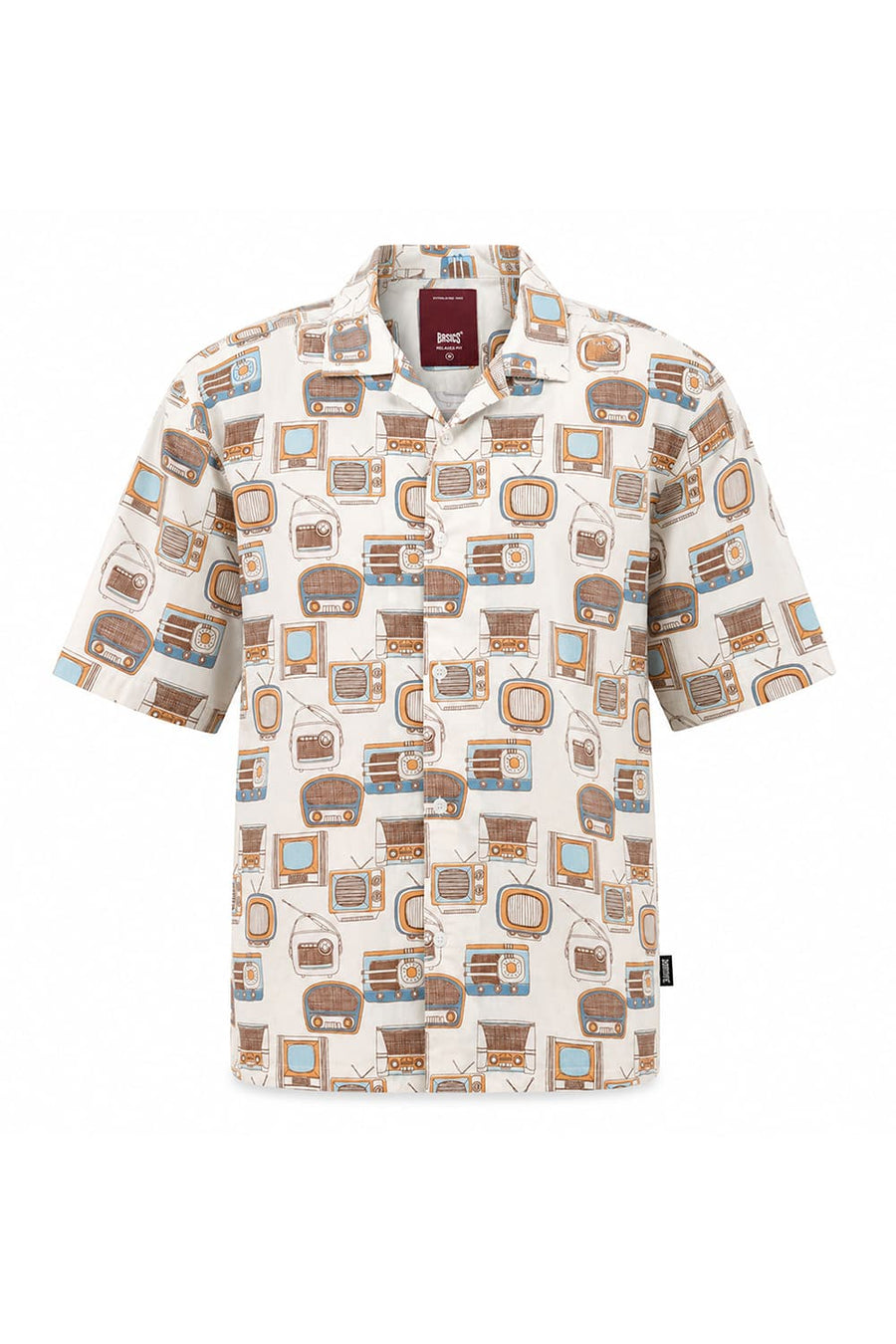 BASICS RELAXED FIT VANILLA YELLOW COTTON VISCOSE DIGITAL PRINTED HALFSLEEVES SHIRT
