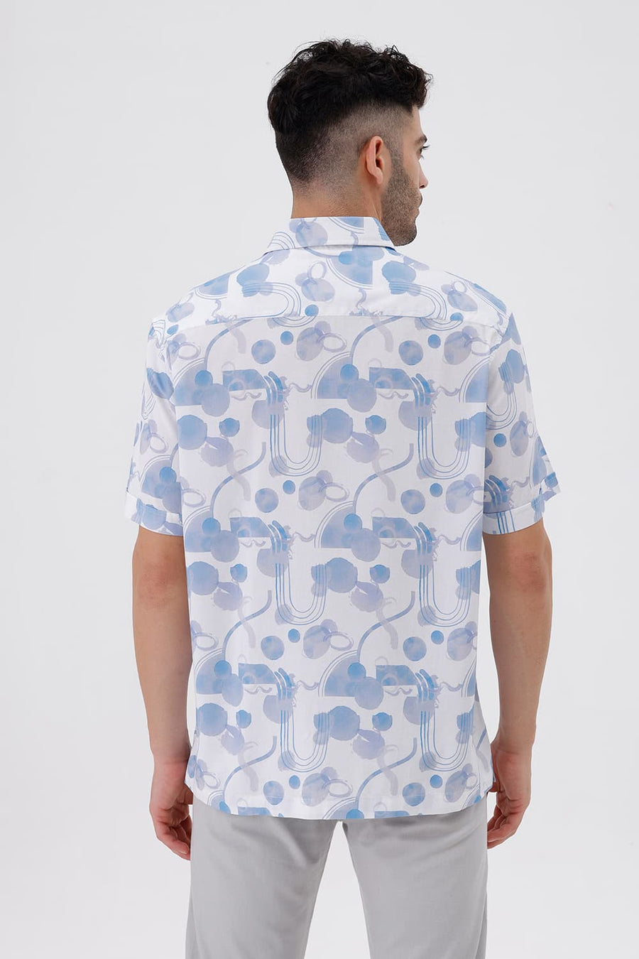 BASICS RELAXED FIT LILAC CLOUDS COTTON VISCOSE DIGITAL PRINTED HALFSLEEVES SHIRT