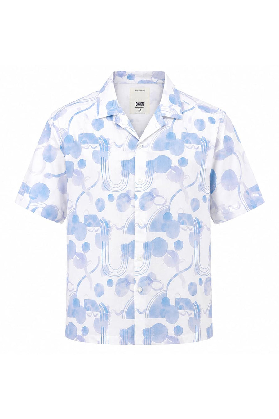 BASICS RELAXED FIT LILAC CLOUDS COTTON VISCOSE DIGITAL PRINTED HALFSLEEVES SHIRT