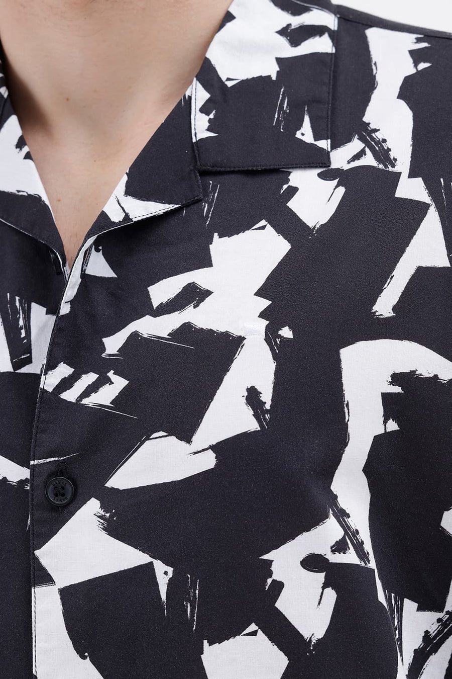 BASICS RELAXED FIT PHANTOM BLACK COTTON VISCOSE DIGITAL PRINTED HALFSLEEVES SHIRT