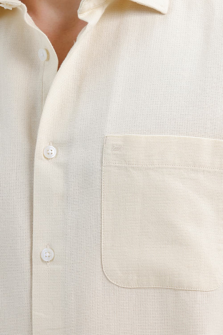 BASICS SLIM FIT PAPYRUS YELLOW COTTON VISCOSE DOBBY SHIRT