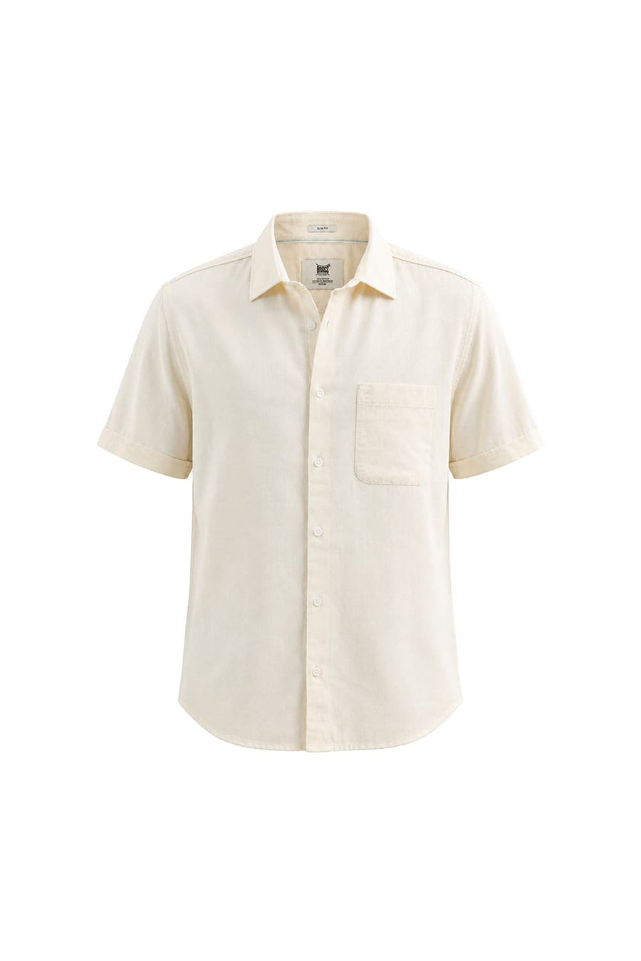 BASICS SLIM FIT PAPYRUS YELLOW COTTON VISCOSE DOBBY HALFSLEEVES SHIRT