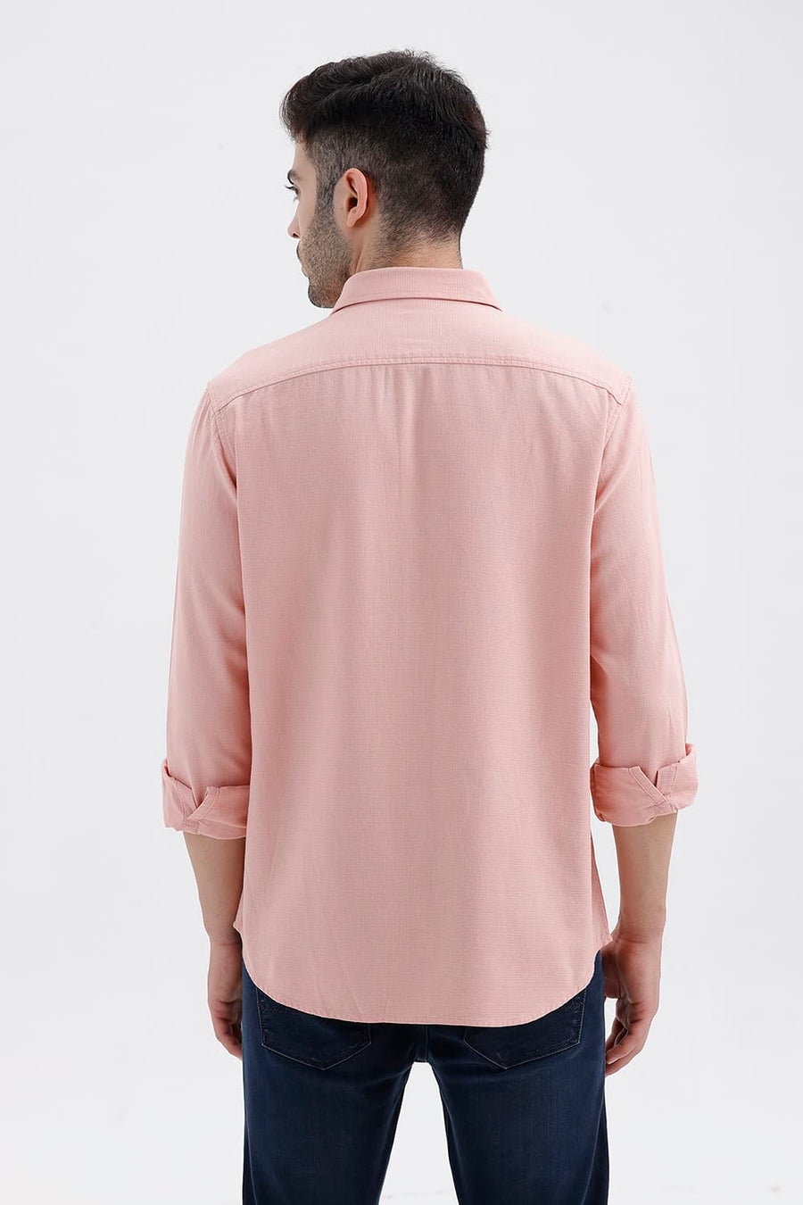 BASICS SLIM FIT MELLOW PEACH COTTON VISCOSE DOBBY SHIRT