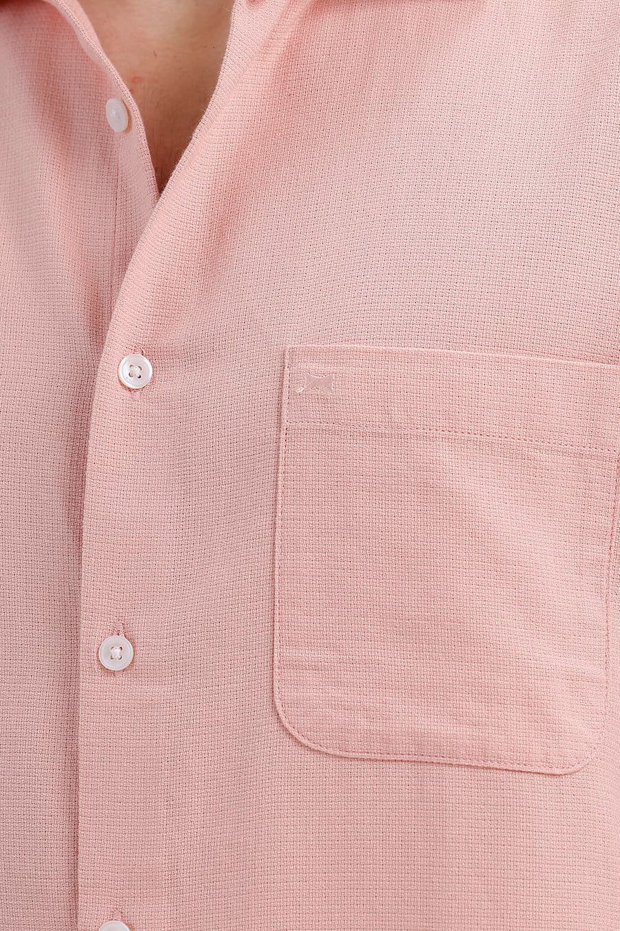BASICS SLIM FIT MELLOW PEACH COTTON VISCOSE DOBBY SHIRT