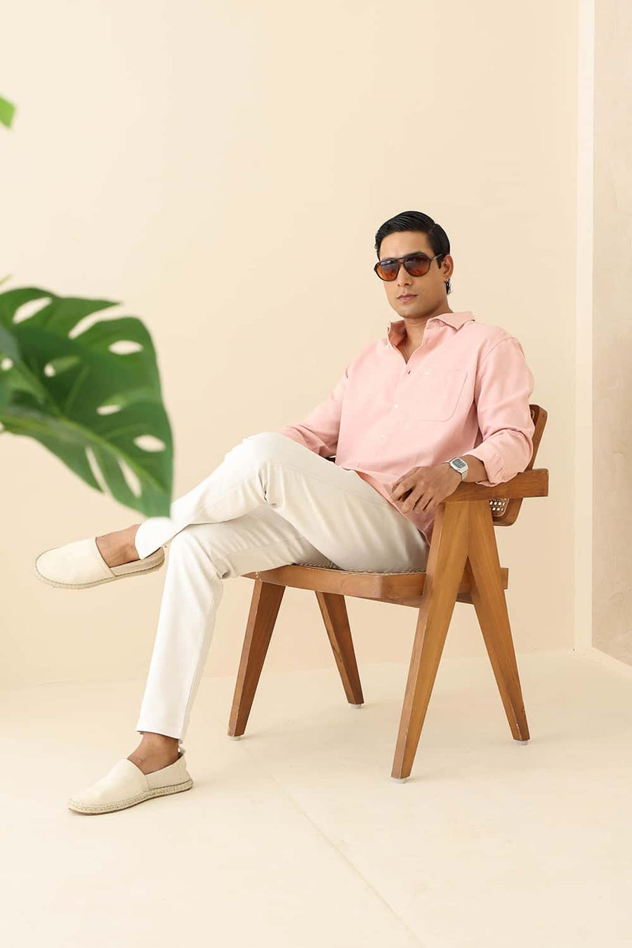 Basics Slim Fit Mellow Peach Cotton Viscose Dobby Shirt