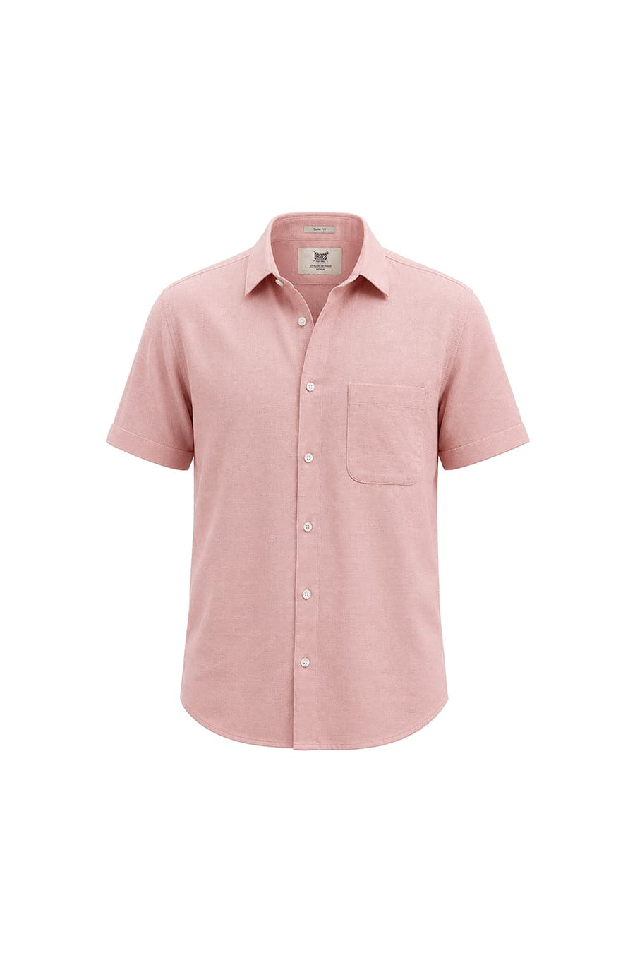 BASICS SLIM FIT MELLOW PEACH COTTON VISCOSE DOBBY HALFSLEEVES SHIRT