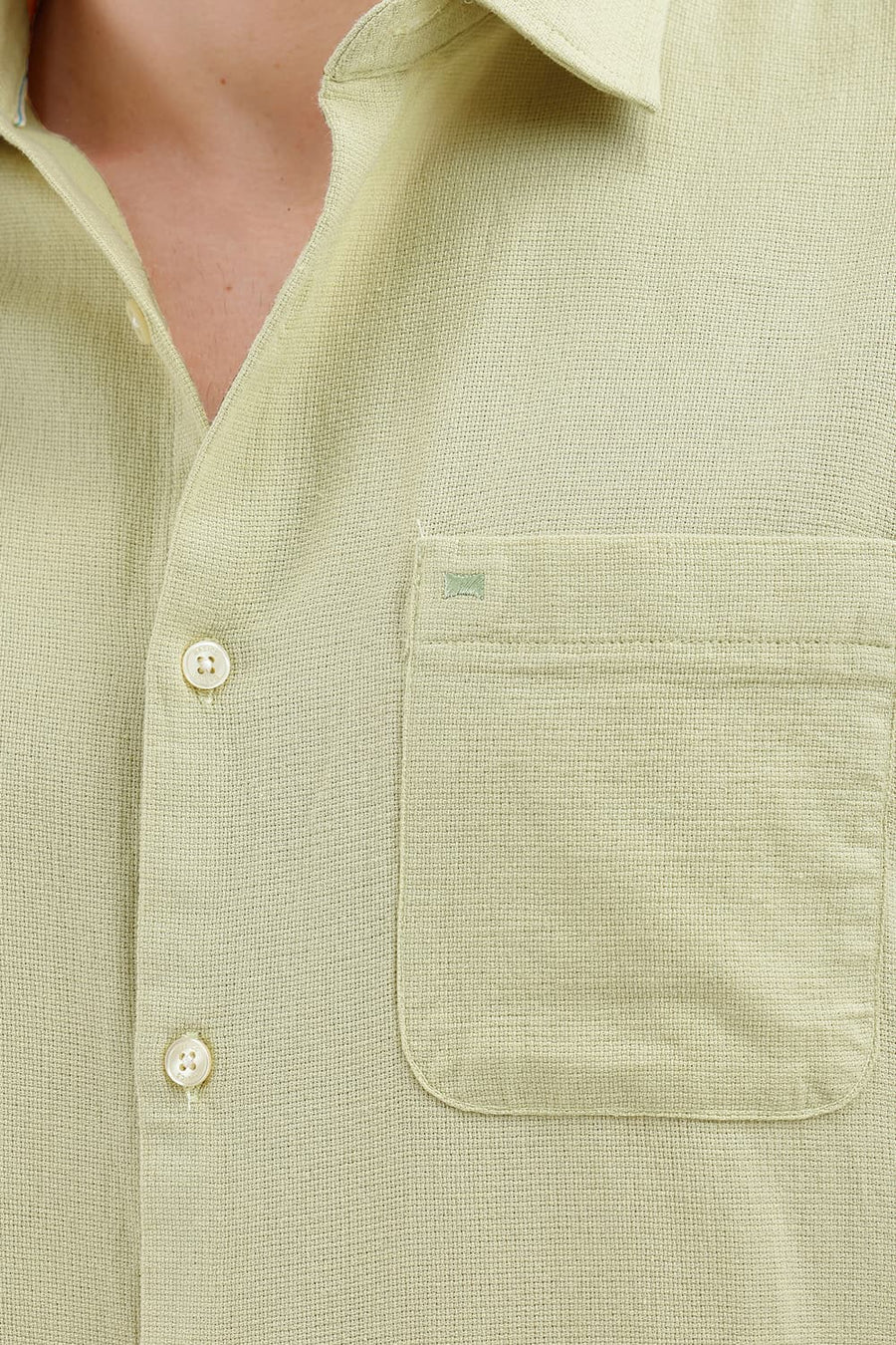 BASICS SLIM FIT ALOE GREEN COTTON VISCOSE DOBBY SHIRT