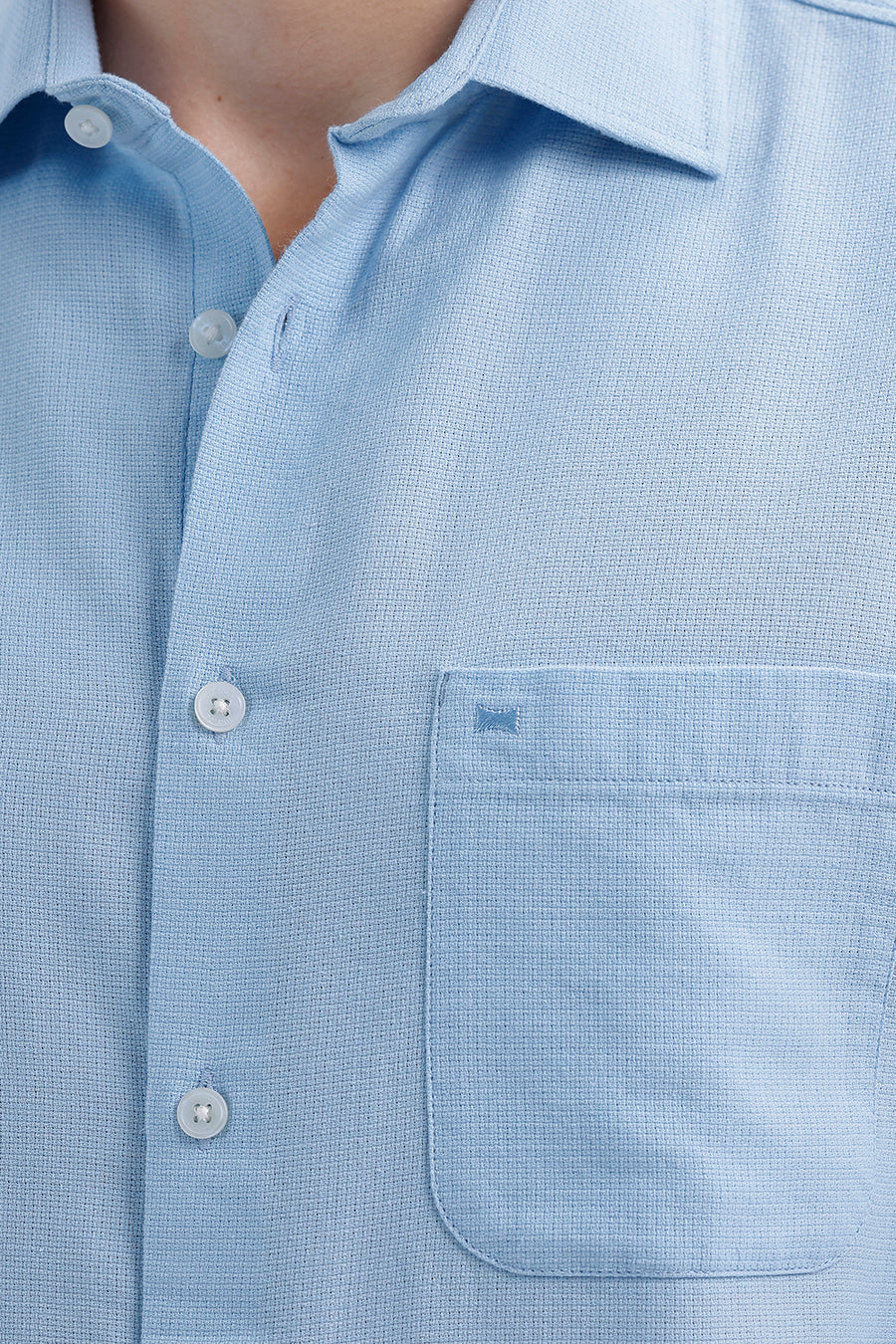 BASICS SLIM FIT SUMMER BLUE COTTON VISCOSE DOBBY SHIRT
