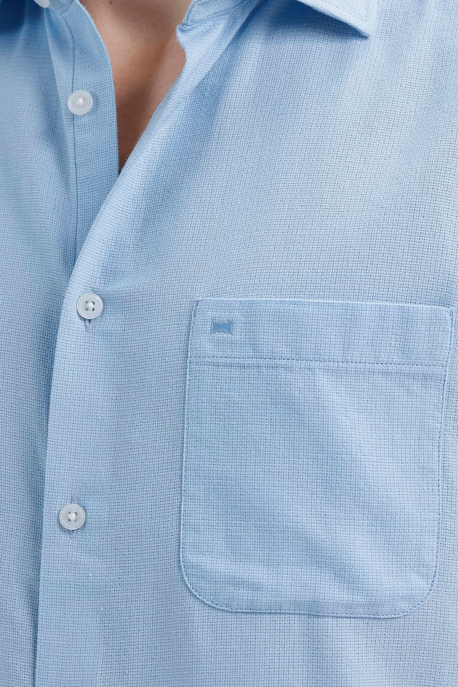 BASICS SLIM FIT SUMMER BLUE COTTON VISCOSE DOBBY HALFSLEEVES SHIRT