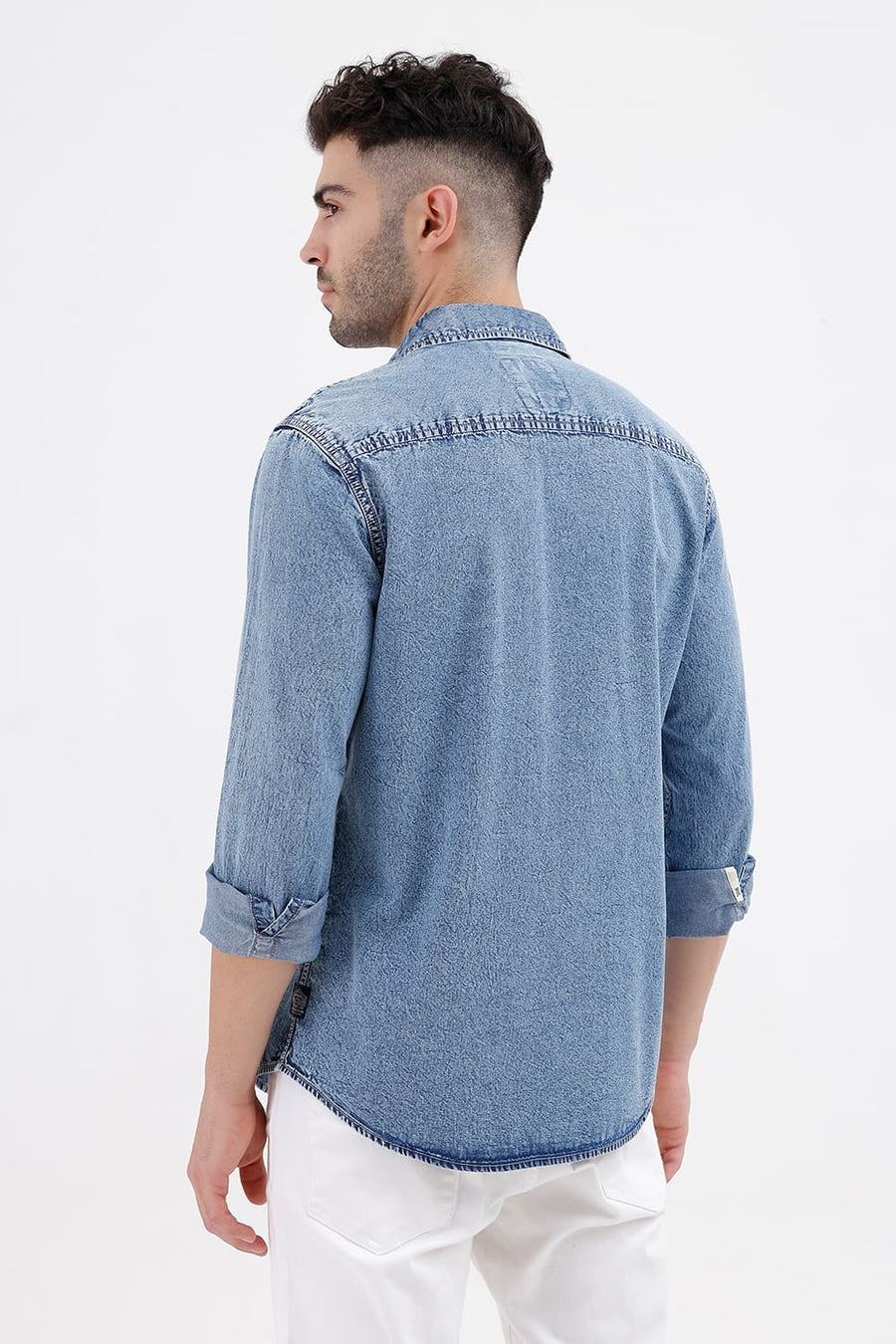 BASICS SLIM FIT CAPTAINS BLUE COTTON INDIGO SHIRT