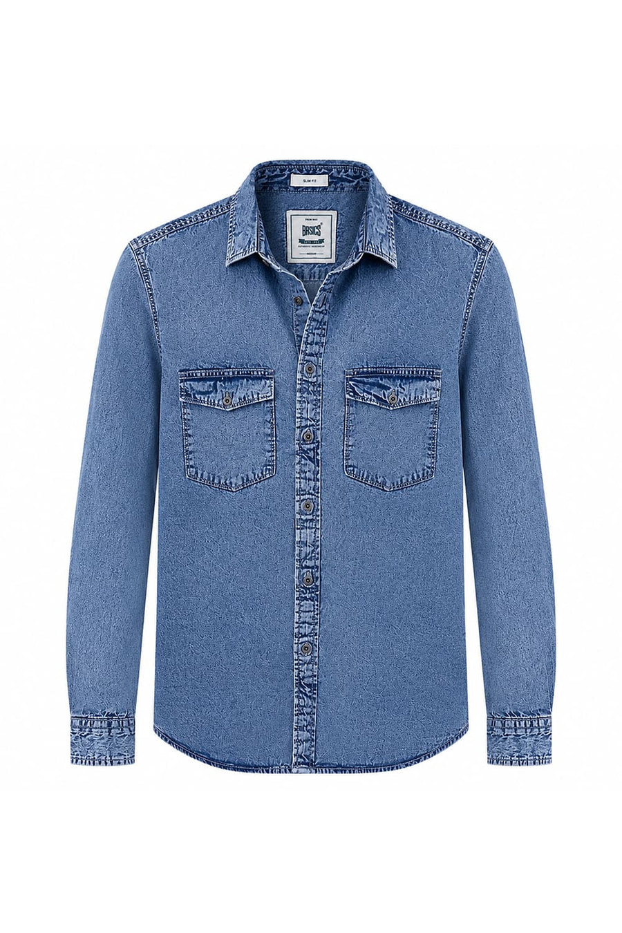 BASICS SLIM FIT CAPTAINS BLUE COTTON INDIGO SHIRT