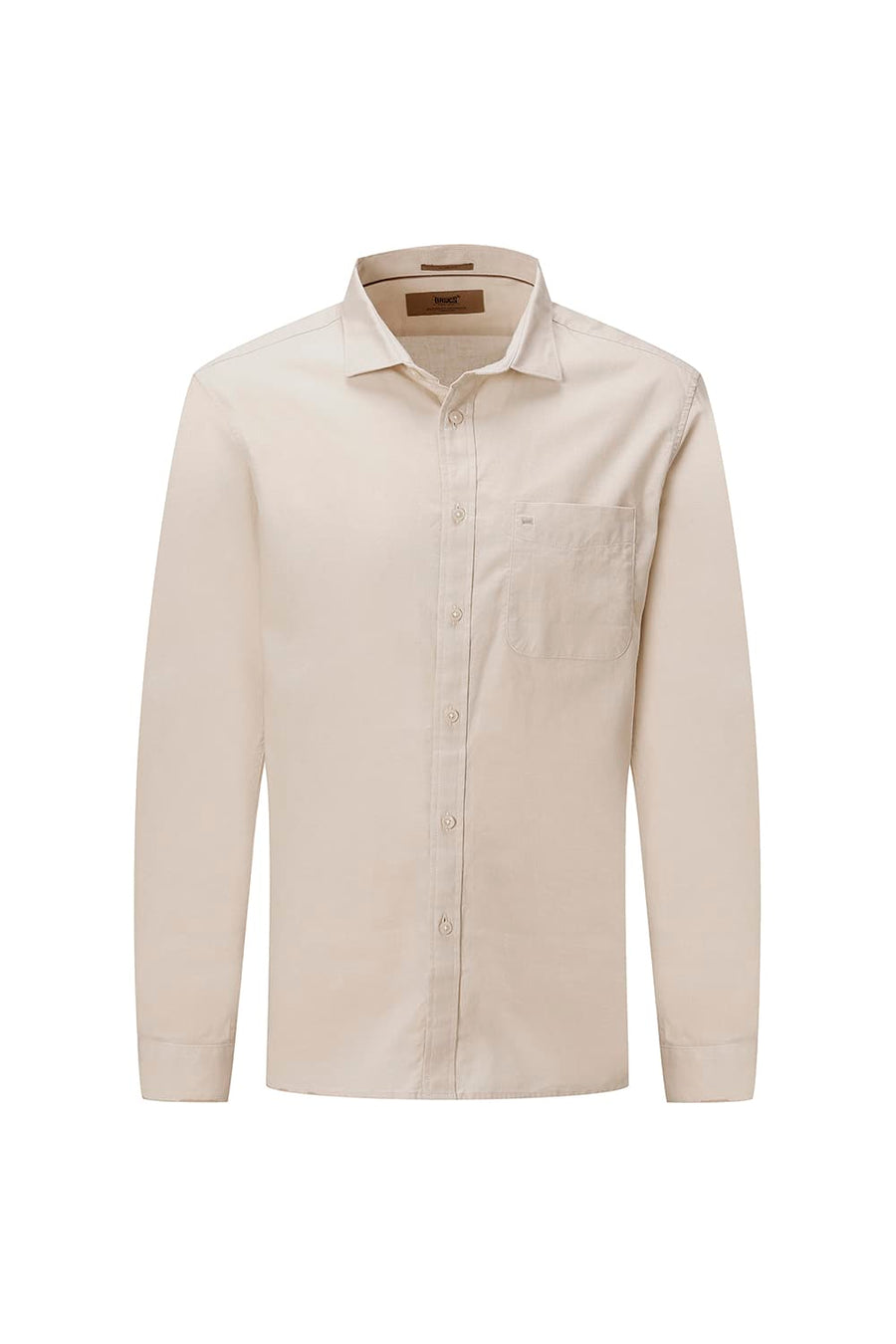 BASICS SLIM FIT ALMOND BEIGE COTTON LINEN SHIRT