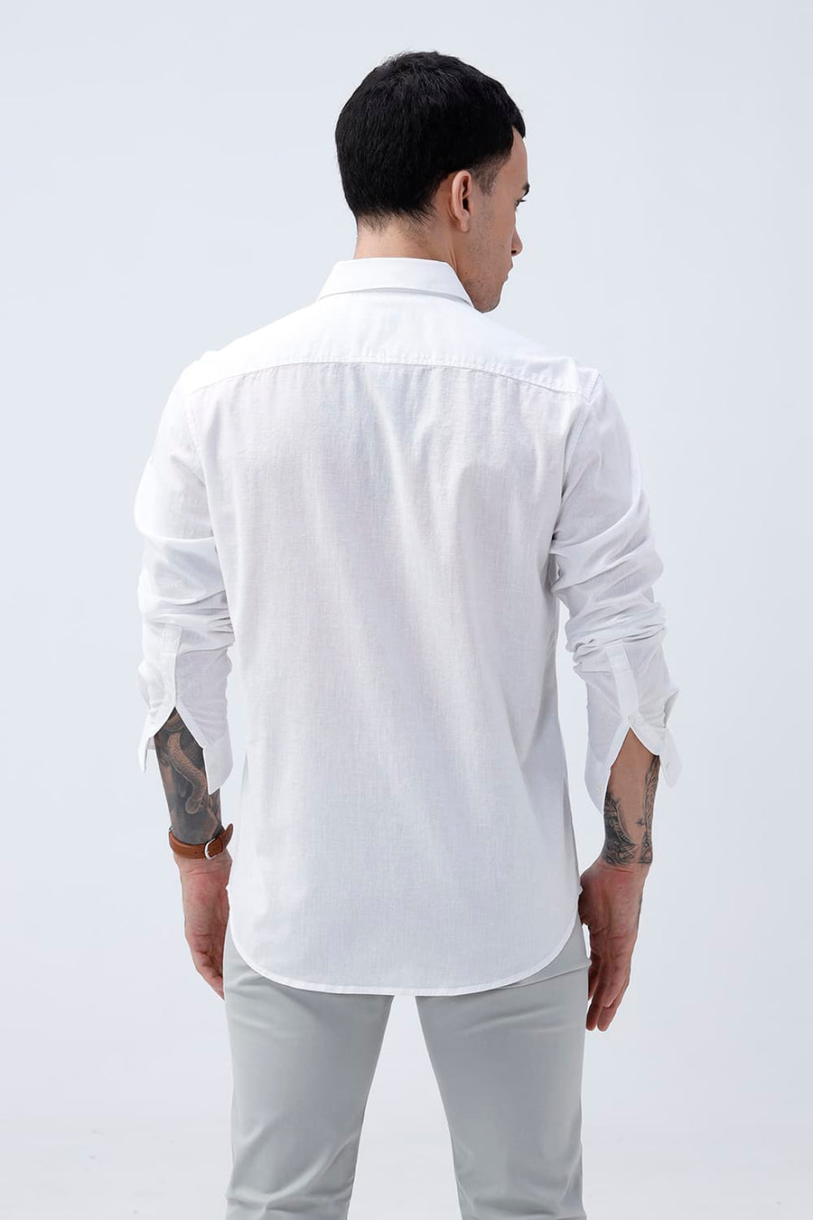 BASICS SLIM FIT LUCENT WHITE COTTON LINEN SHIRT