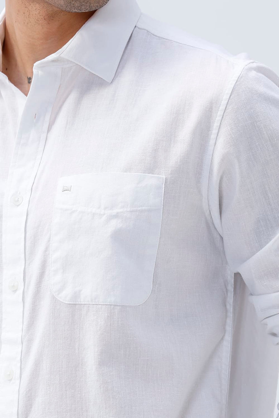 BASICS SLIM FIT LUCENT WHITE COTTON LINEN SHIRT