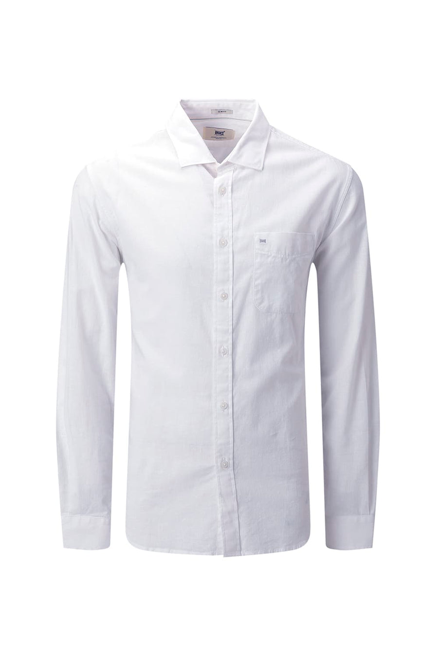BASICS SLIM FIT LUCENT WHITE COTTON LINEN SHIRT
