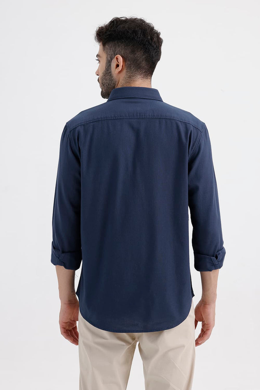 BASICS SLIM FIT MAJOLICA BLUE COTTON HOPSACK DOBBY SHIRT