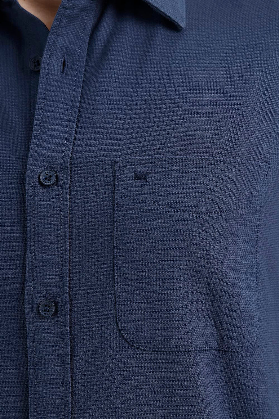 BASICS SLIM FIT MAJOLICA BLUE COTTON HOPSACK DOBBY SHIRT