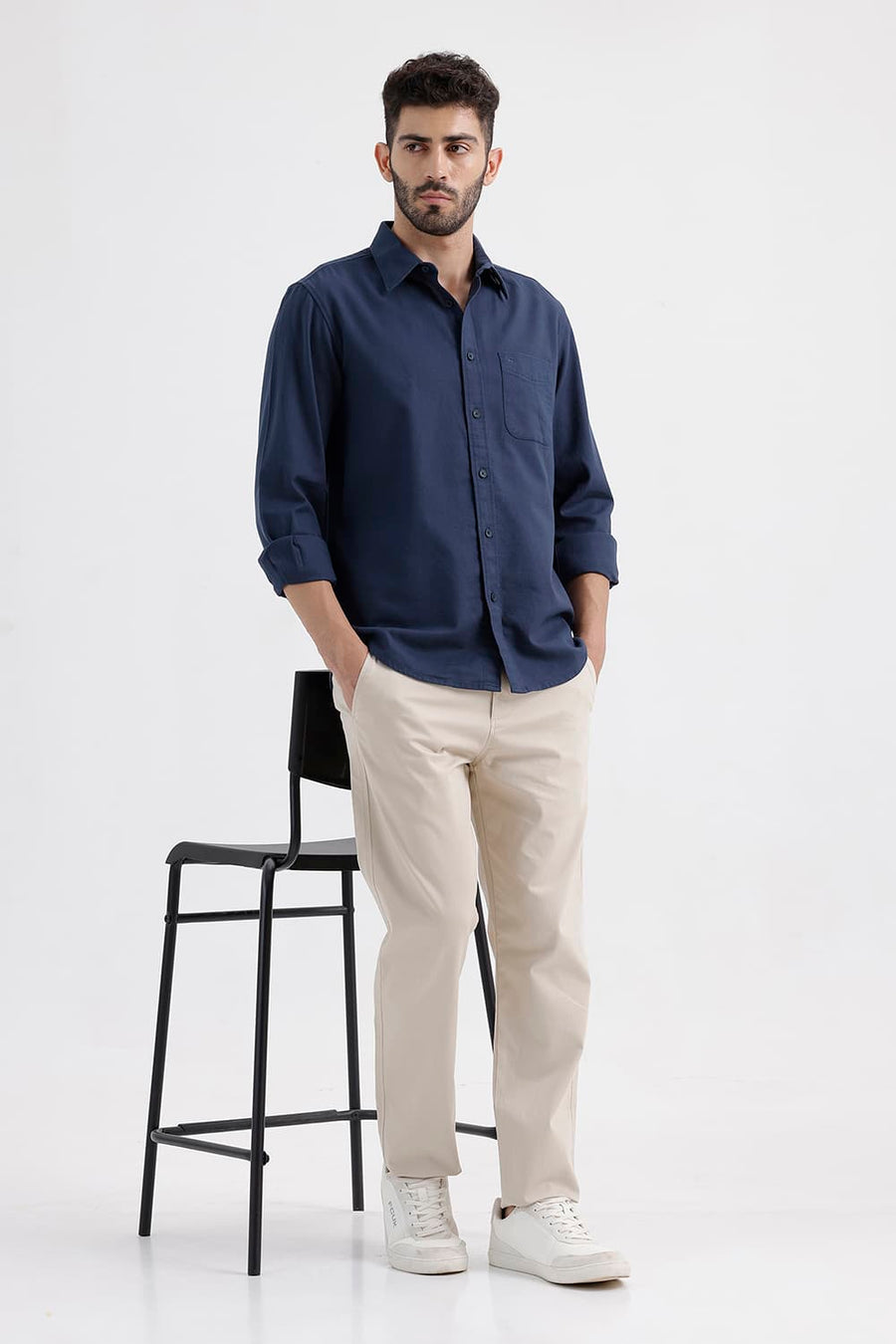 BASICS SLIM FIT MAJOLICA BLUE COTTON HOPSACK DOBBY SHIRT