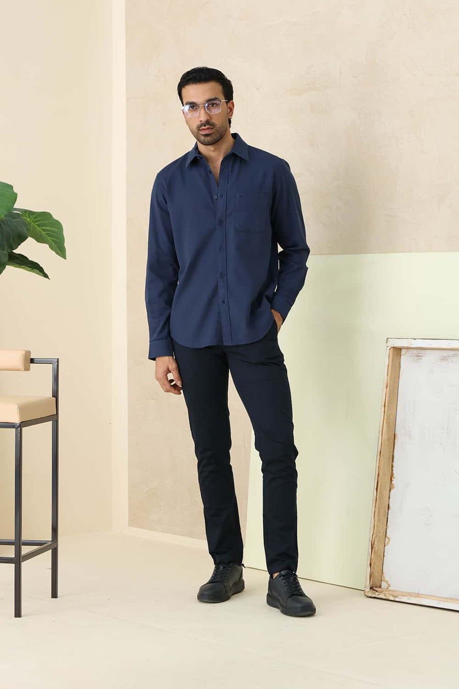 Basics Slim Fit Majolica Blue Cotton Hopsack Dobby Shirt