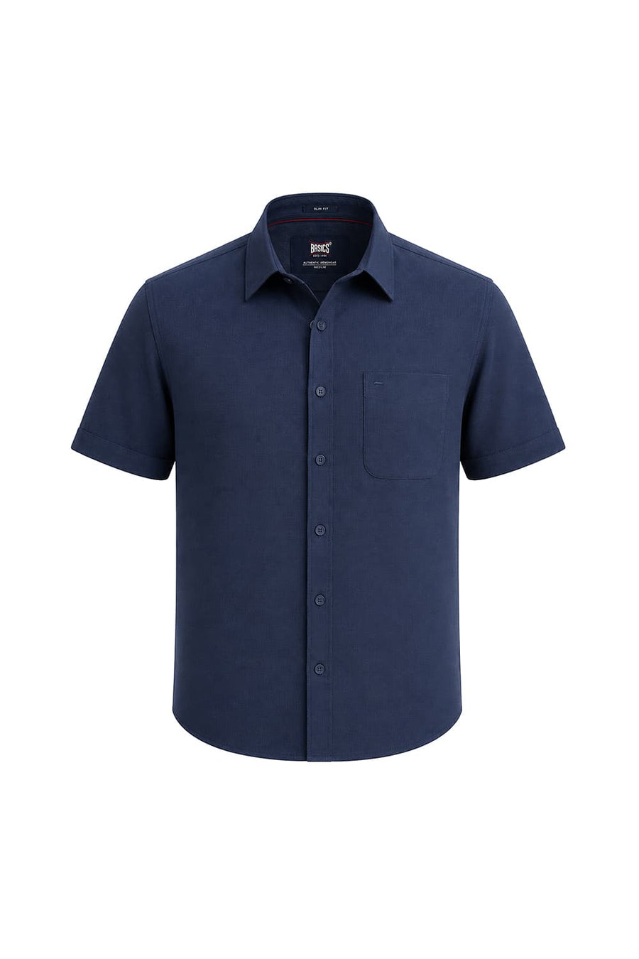 BASICS SLIM FIT MAJOLICA BLUE COTTON HOPSACK DOBBY HALFSLEEVES SHIRT