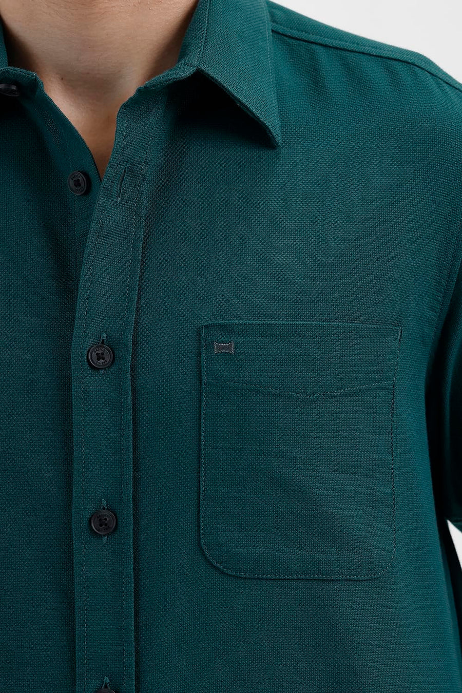 BASICS SLIM FIT DEEP TEAL COTTON HOPSACK DOBBY SHIRT