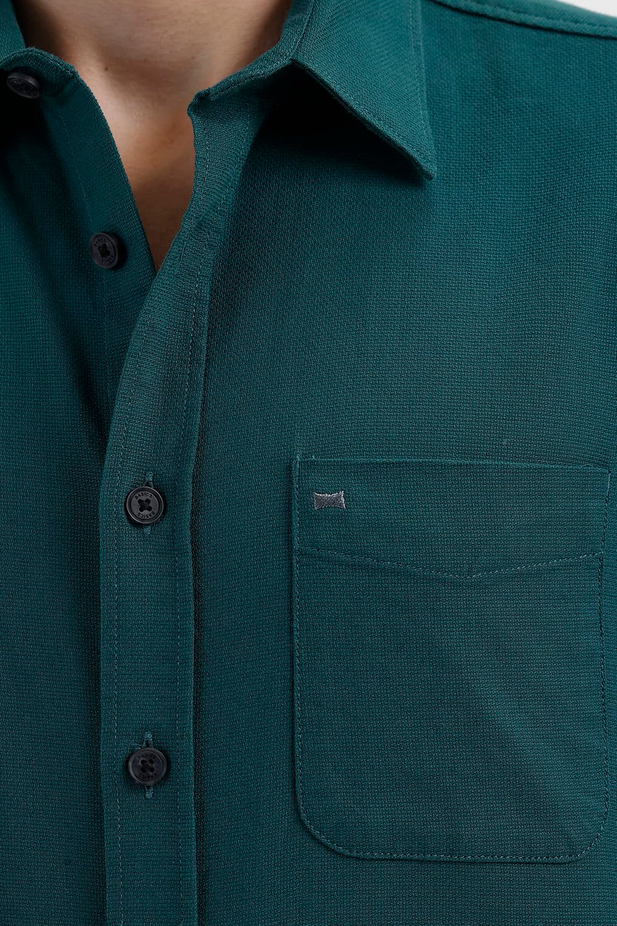 BASICS SLIM FIT DEEP TEAL COTTON HOPSACK DOBBY HALFSLEEVES SHIRT