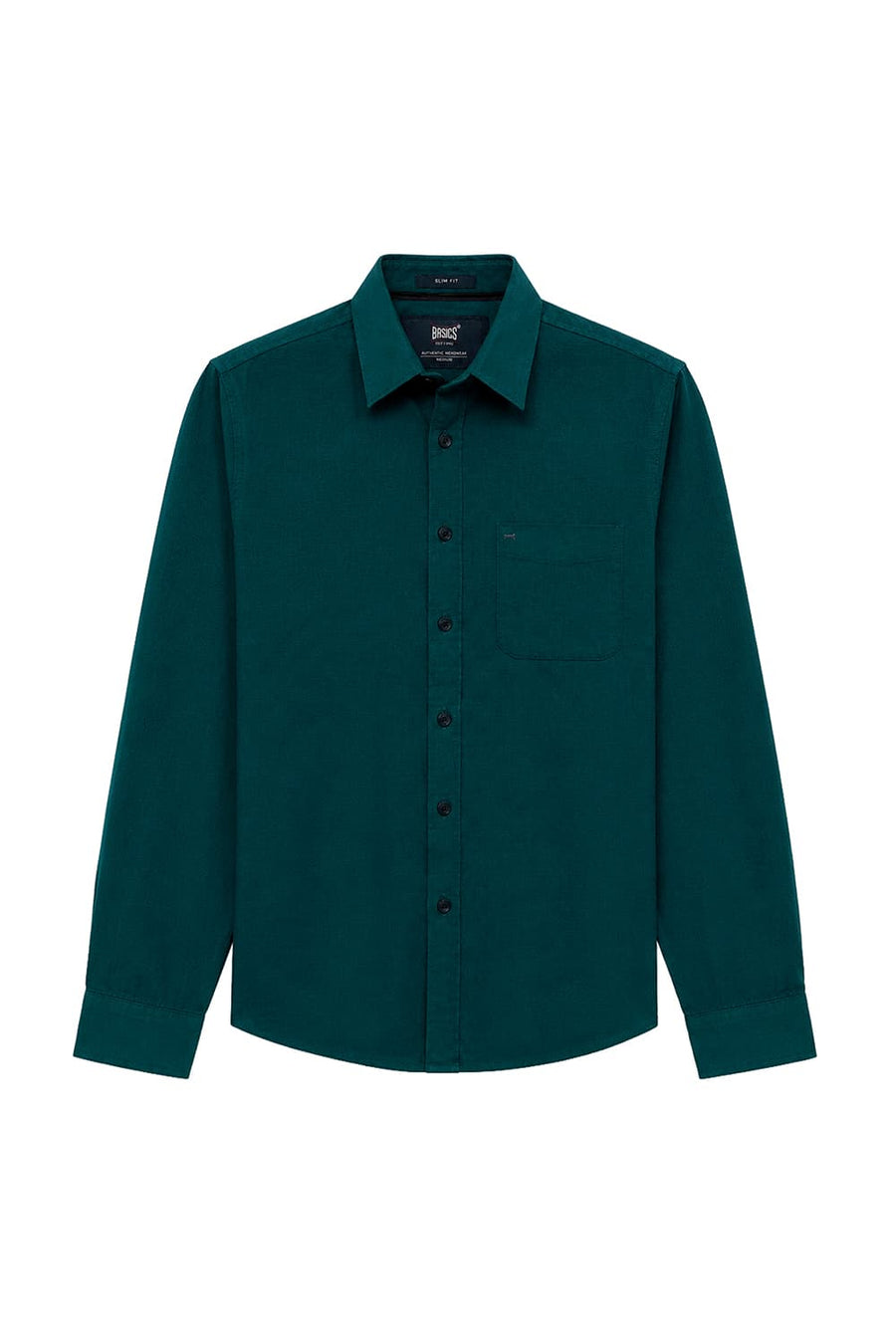BASICS SLIM FIT DEEP TEAL COTTON HOPSACK DOBBY SHIRT