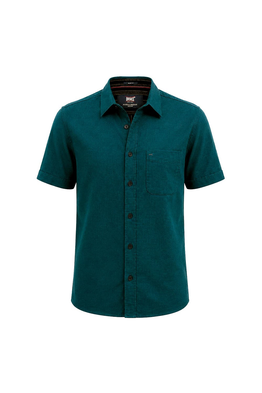 BASICS SLIM FIT DEEP TEAL COTTON HOPSACK DOBBY HALFSLEEVES SHIRT
