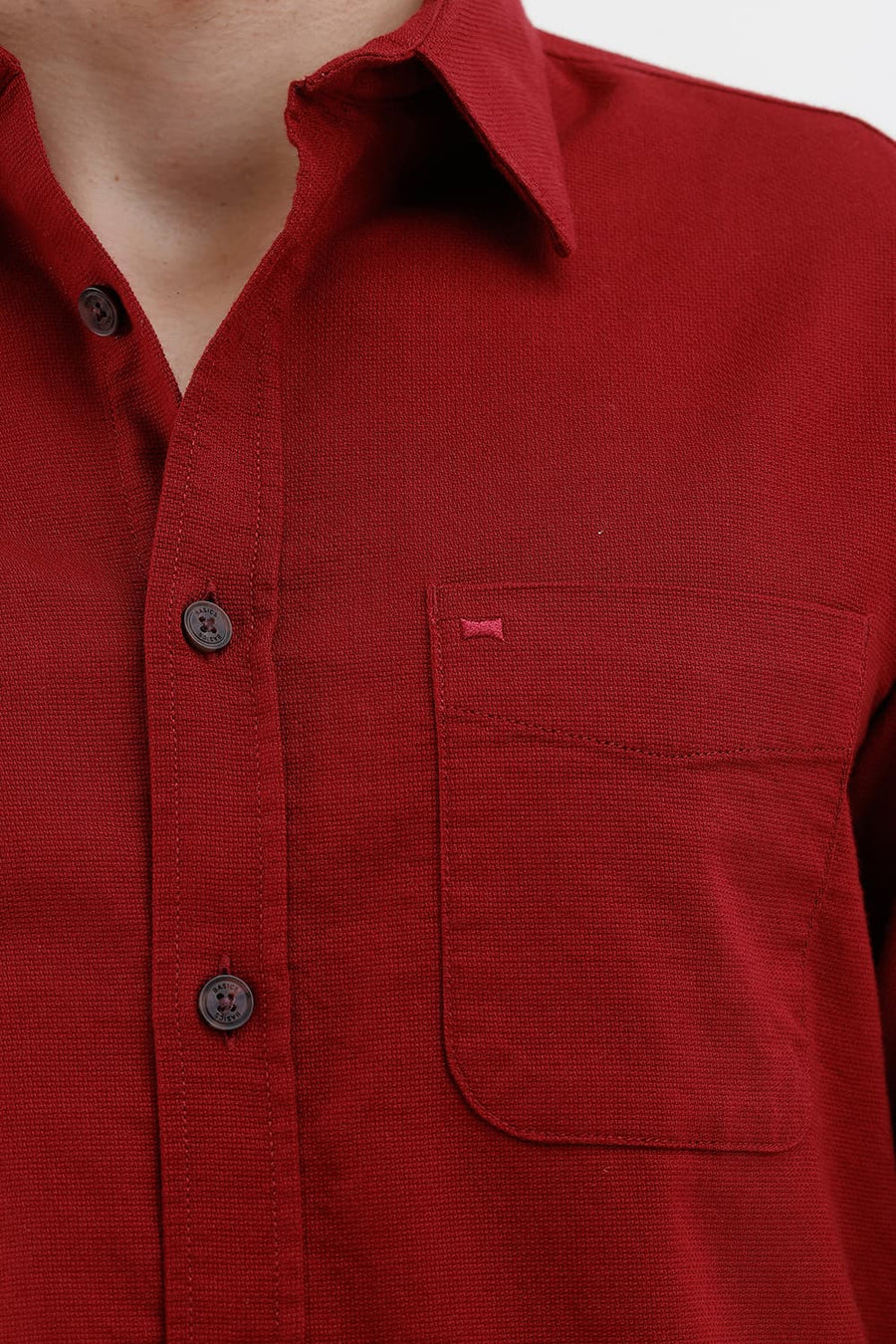 BASICS SLIM FIT CABERNET RED COTTON HOPSACK DOBBY SHIRT
