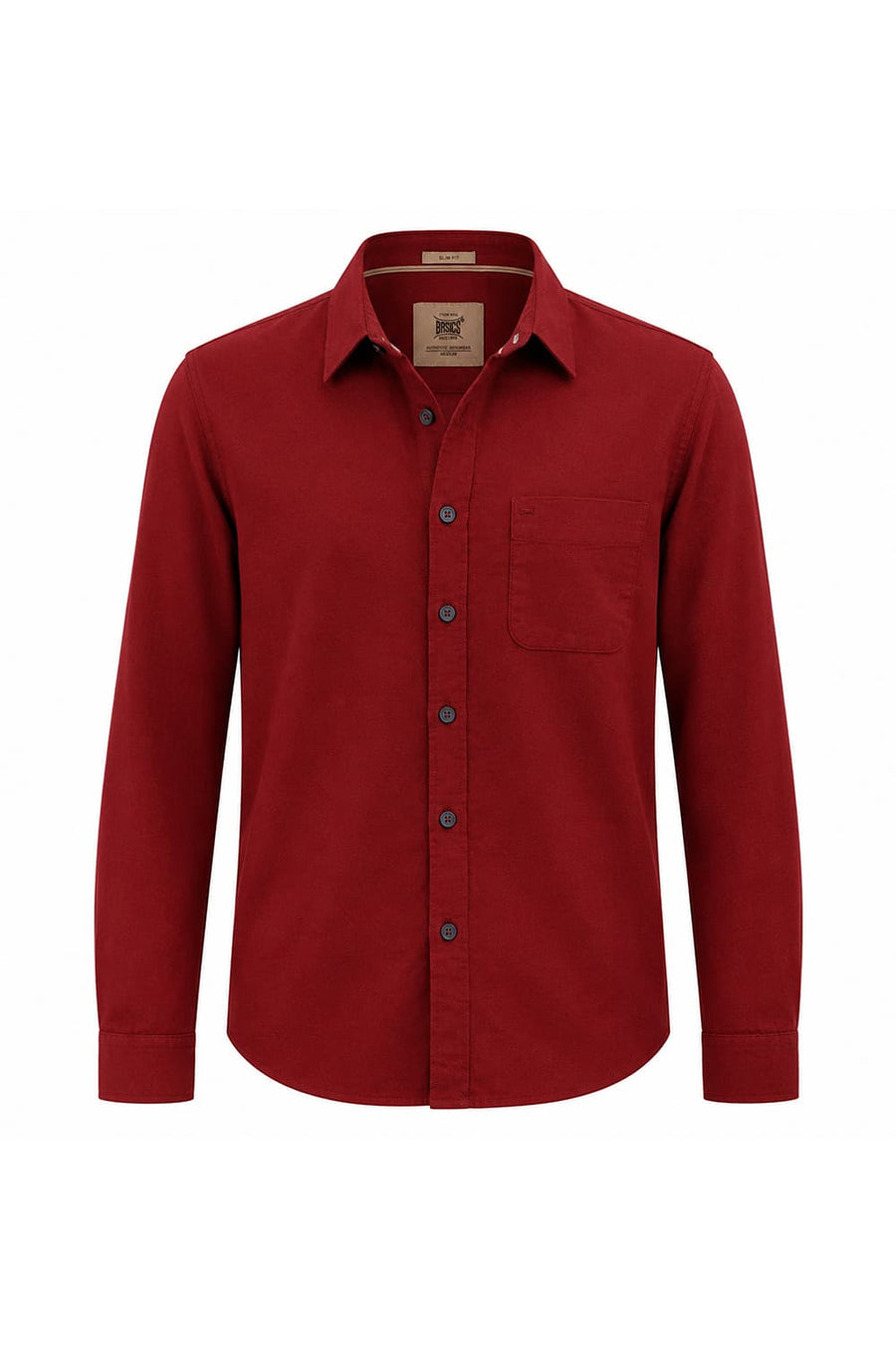 BASICS SLIM FIT CABERNET RED COTTON HOPSACK DOBBY SHIRT