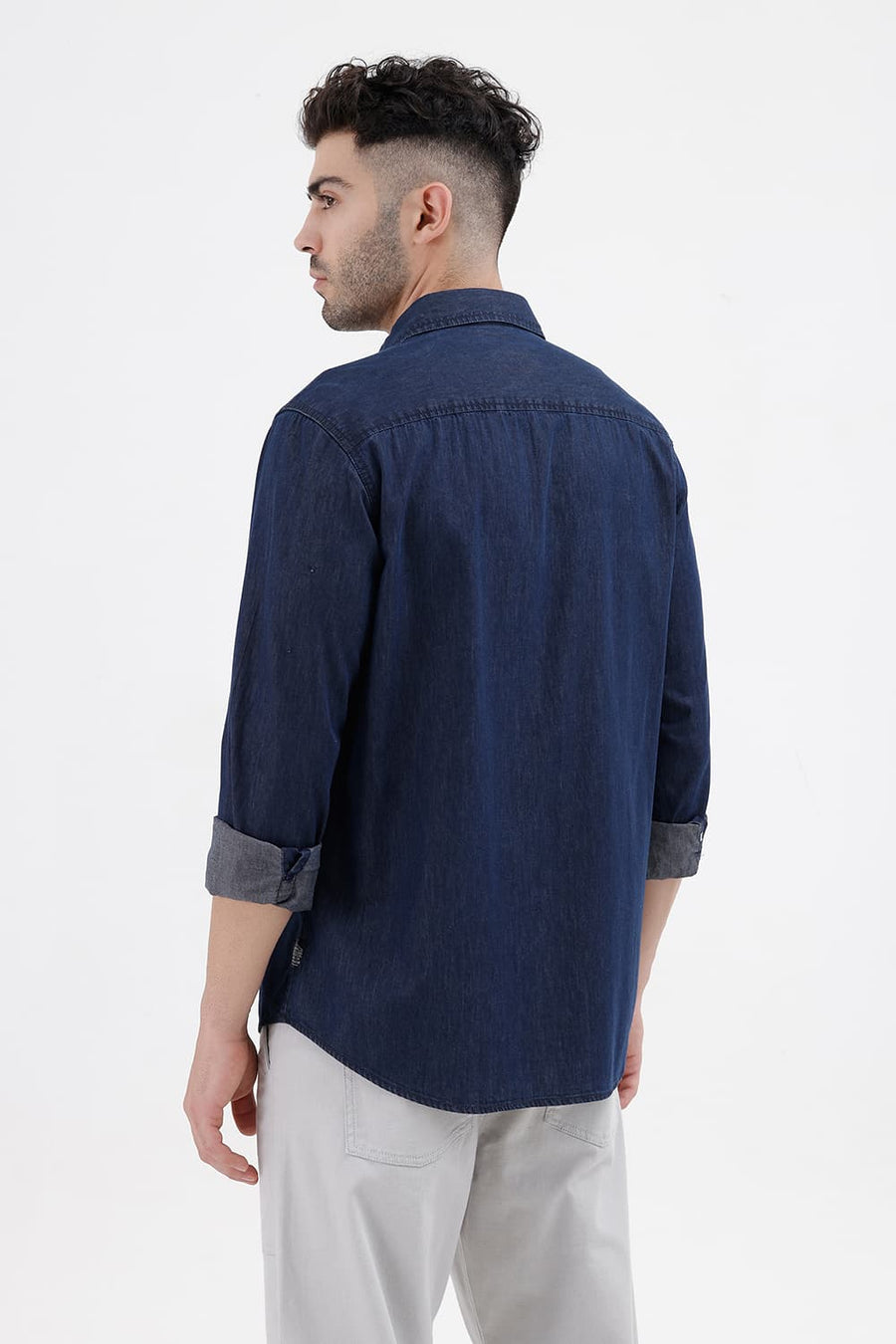 BASICS SLIM FIT SPACE BLUE COTTON INDIGO SHIRT