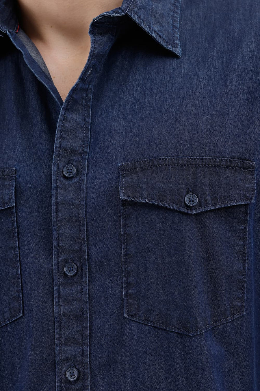 BASICS SLIM FIT SPACE BLUE COTTON INDIGO SHIRT