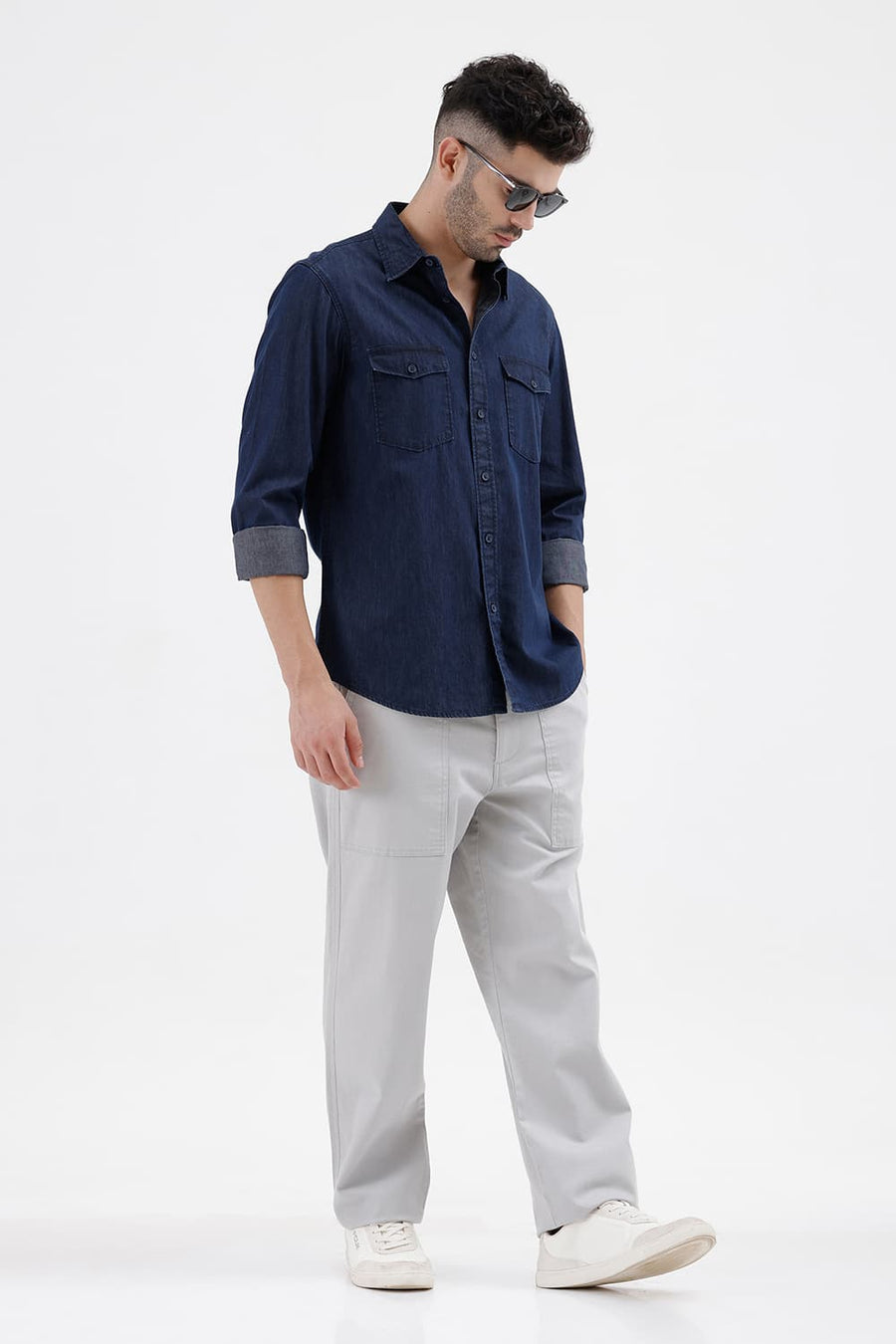 BASICS SLIM FIT SPACE BLUE COTTON INDIGO SHIRT