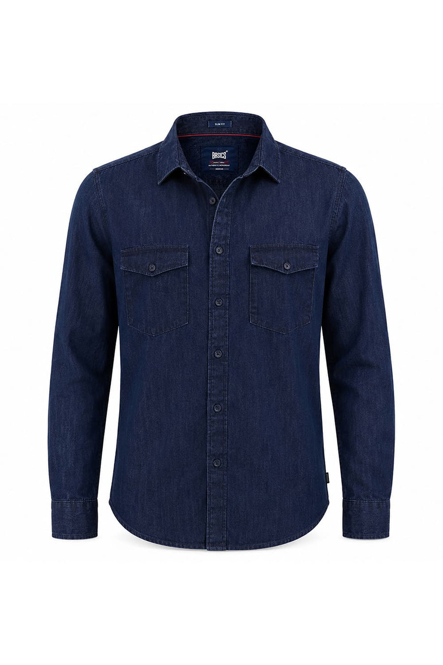 BASICS SLIM FIT SPACE BLUE COTTON INDIGO SHIRT