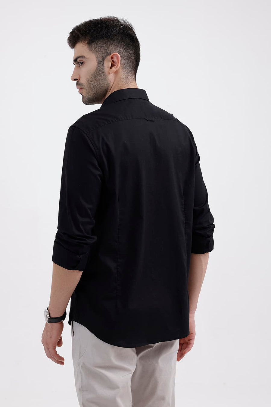 BASICS SLIM FIT VULCAN BLACK COTTON OXFORD SHIRT