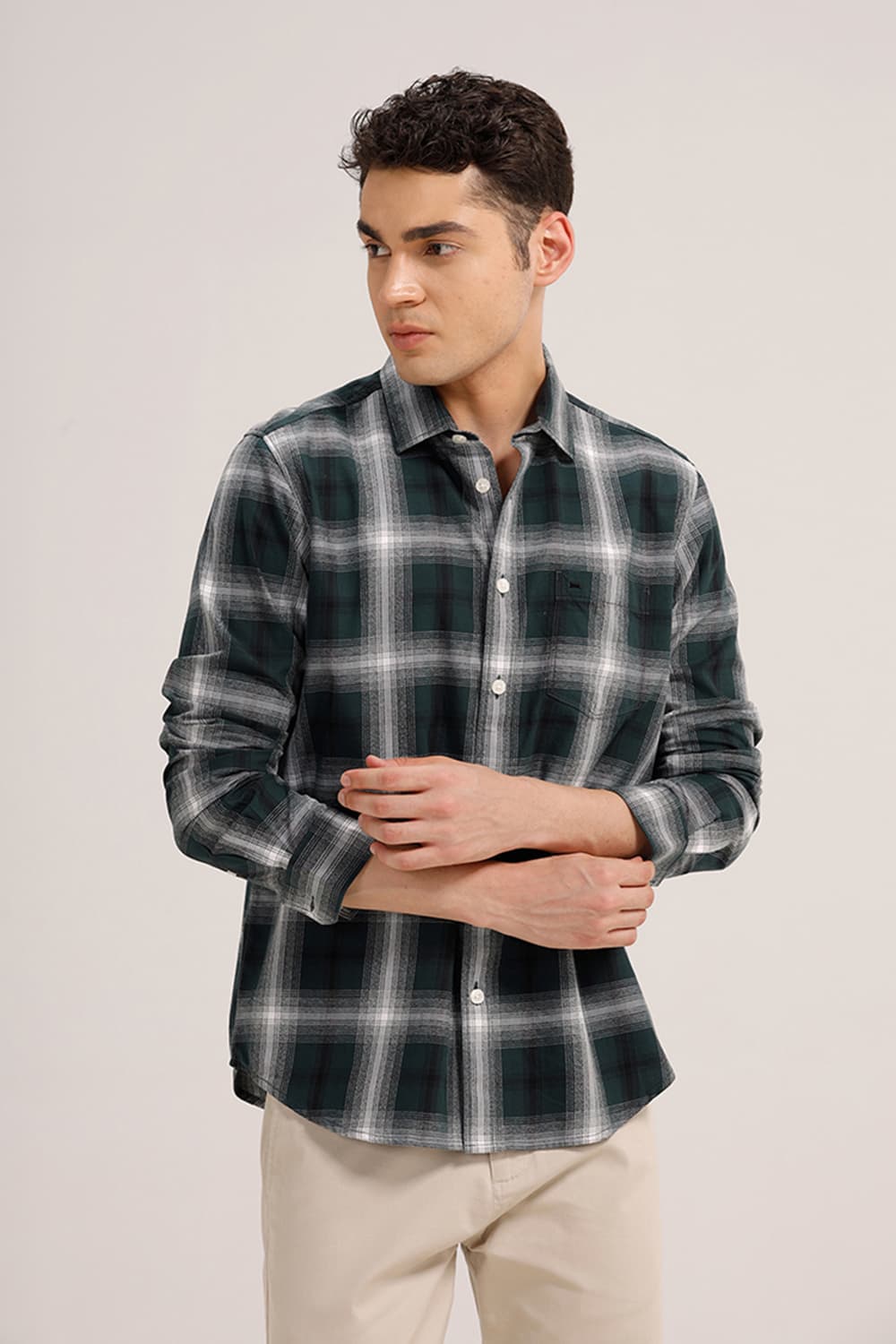 SLIM FIT COTTON GRINDLE CHECKS SHIRT