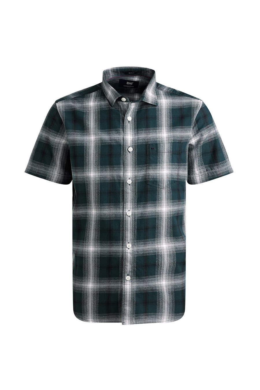 BASICS SLIM FIT DARK GREEN COTTON GRINDLE CHECKS HALFSLEEVES SHIRT