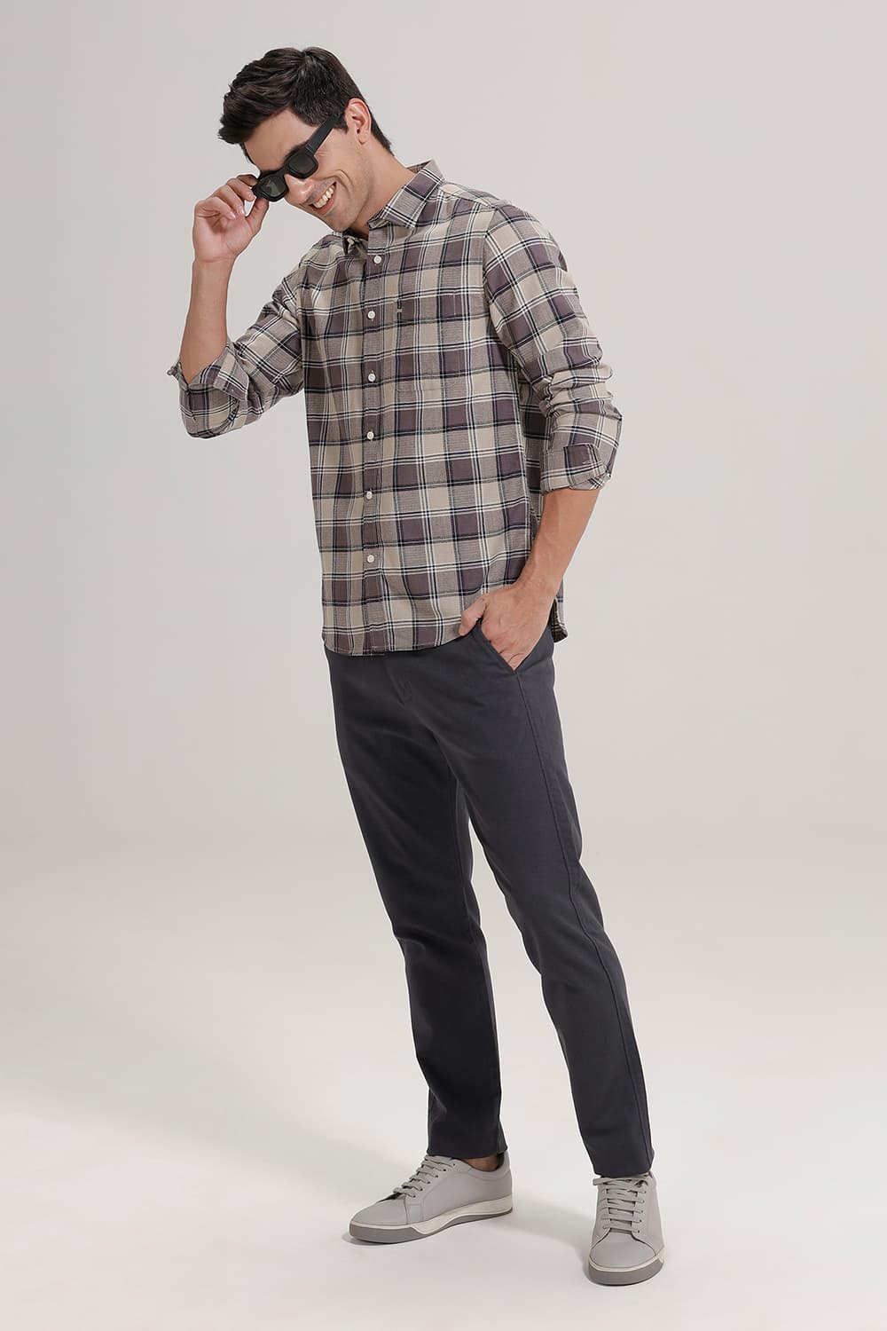 SLIM FIT COTTON HOPSACK CHECKS SHIRT