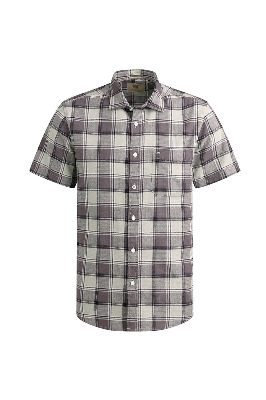 BASICS SLIM FIT BROWN COTTON HOPSACK CHECKS HALFSLEEVES SHIRT