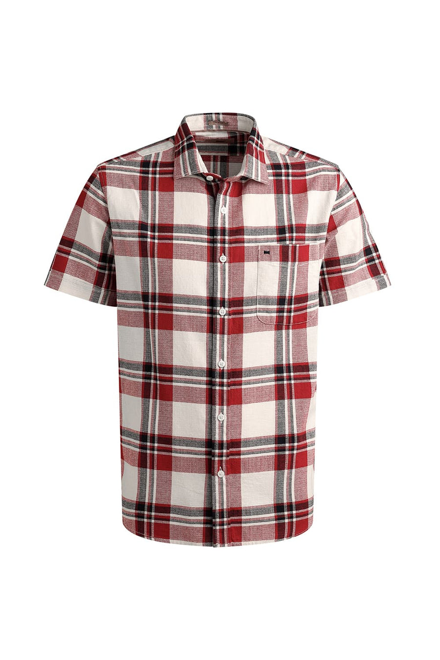 BASICS SLIM FIT RED COTTON HOPSACK CHECKS HALFSLEEVES SHIRT