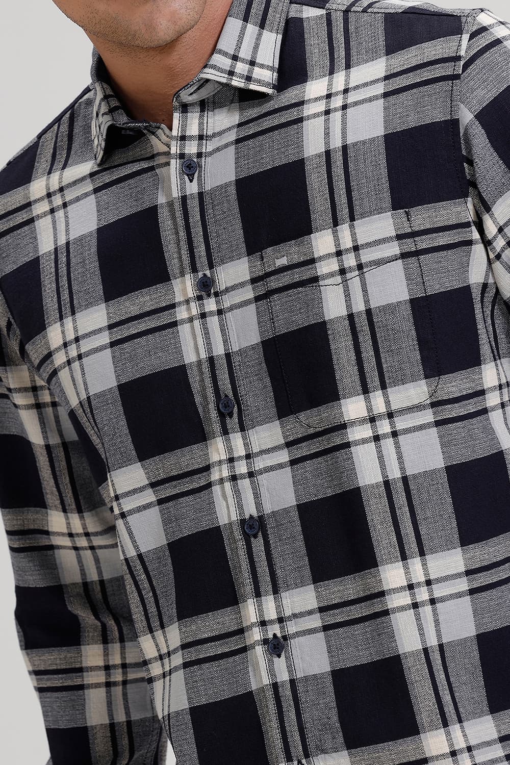 SLIM FIT COTTON HOPSACK CHECKS SHIRT