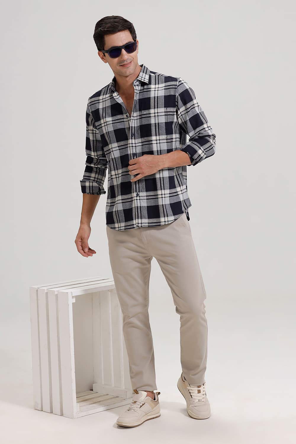 SLIM FIT COTTON HOPSACK CHECKS SHIRT