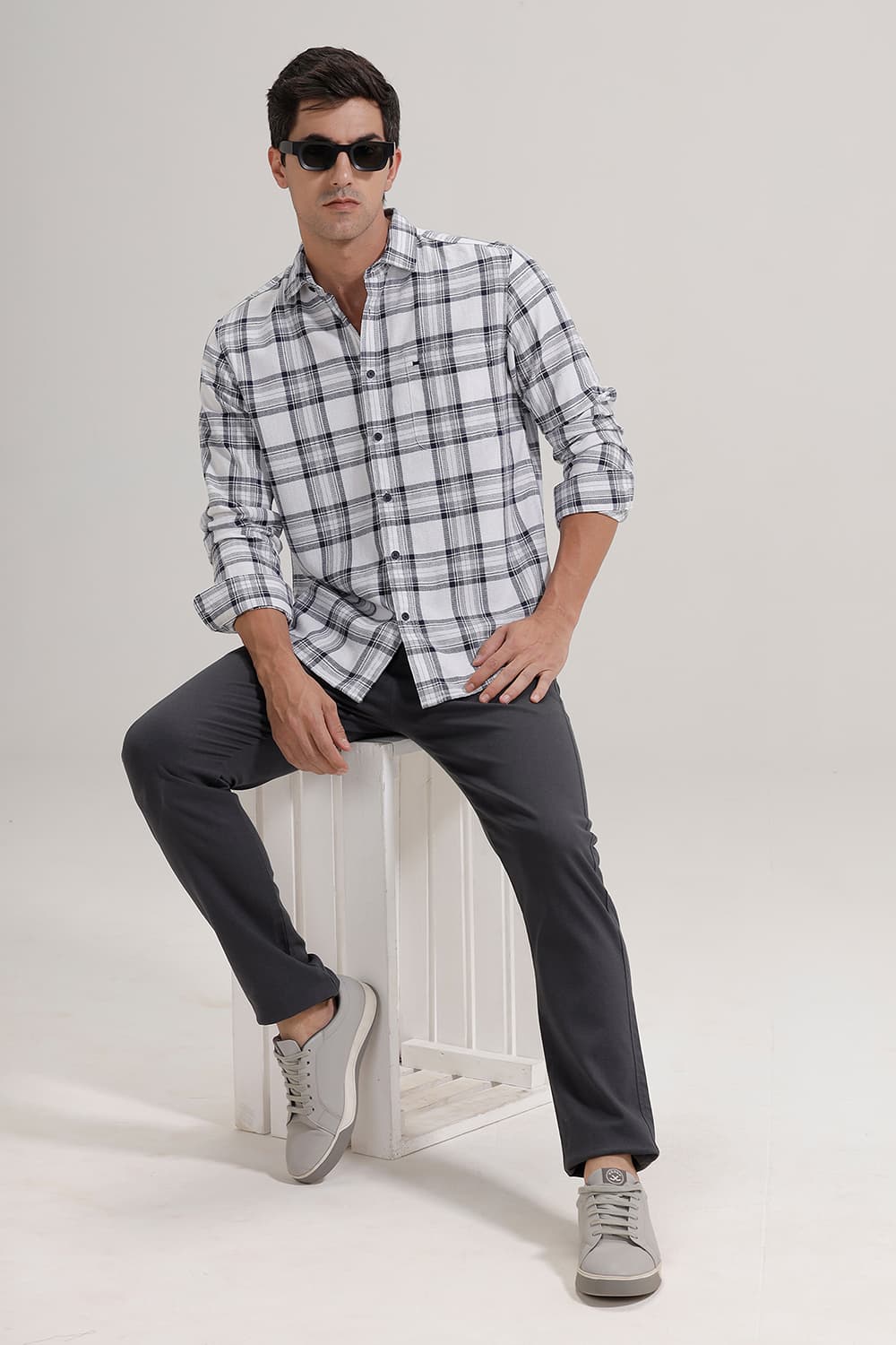 SLIM FIT COTTON HOPSACK CHECKS SHIRT