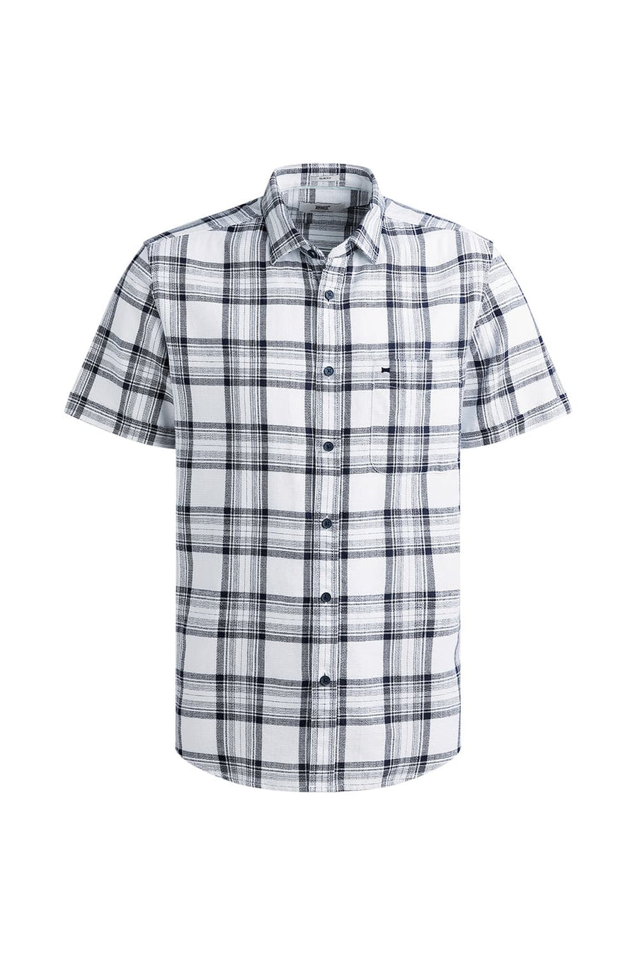 BASICS SLIM FIT NAVY COTTON HOPSACK CHECKS HALFSLEEVES SHIRT