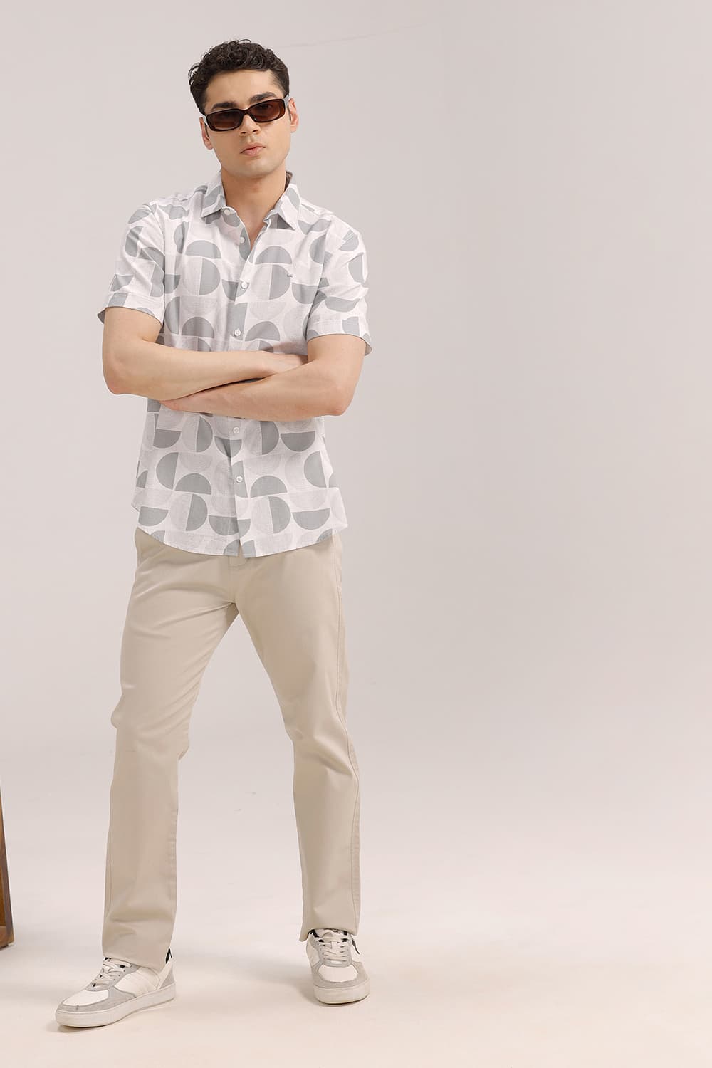 SLIM FIT COTTON HOPSACK PRINTED HALFSLEEVES SHIRT