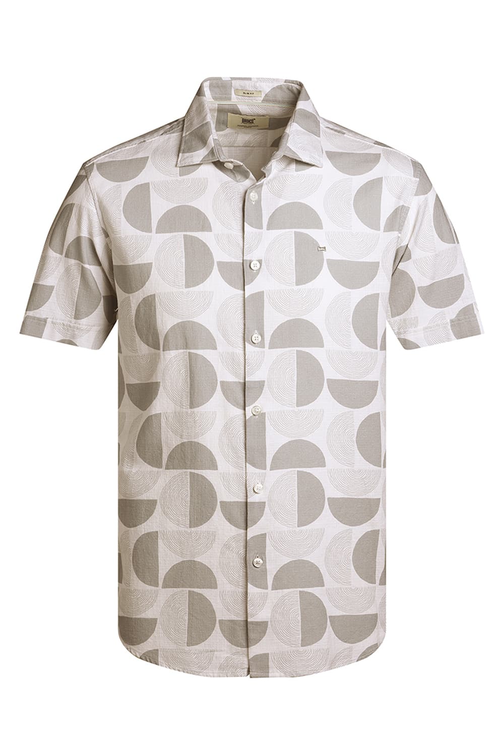 SLIM FIT COTTON HOPSACK PRINTED HALFSLEEVES SHIRT