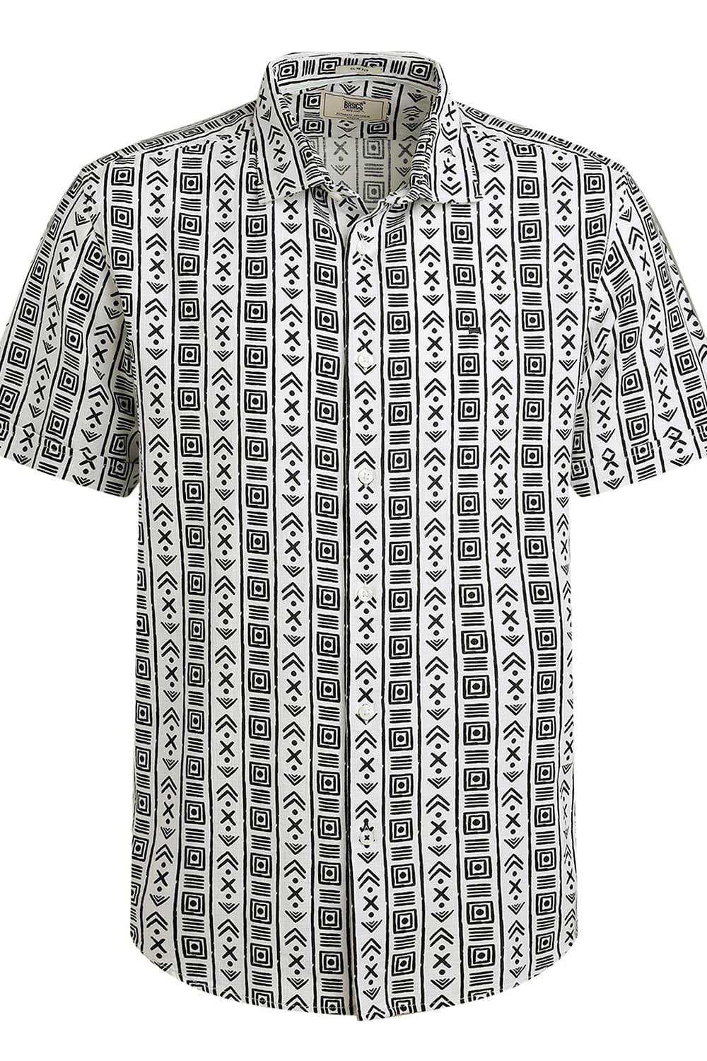 SLIM FIT COTTON HOPSACK PRINTED HALFSLEEVES SHIRT